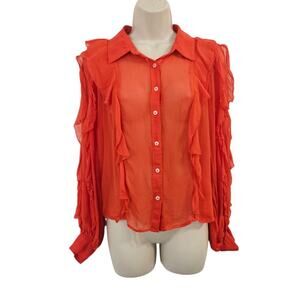 MAEVE ANTHRO Ruffled Buttondown Blouse Orange Size XS